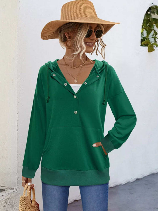 Full Size Snap-Down Hoodie with Kangaroo Pocket Plus Size - Trendsi - Flyclothing LLC