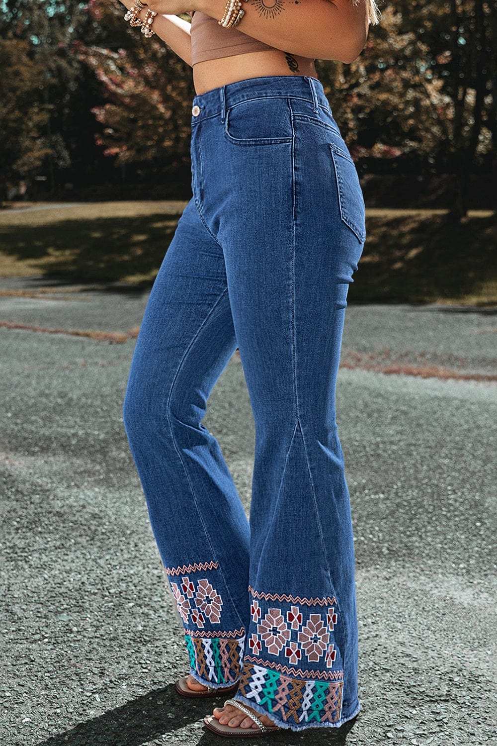 Embroidered Bootcut Jeans - Trendsi - Flyclothing LLC