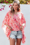 Floral V-Neck Three-Quarter Sleeve Blouse - Trendsi - Flyclothing LLC