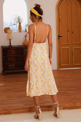 Slit Crisscross Printed Sleeveless Cami Dress - Trendsi - Flyclothing LLC
