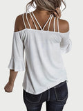 Full Size Cold Shoulder Three-Quarter Sleeve Blouse - Trendsi