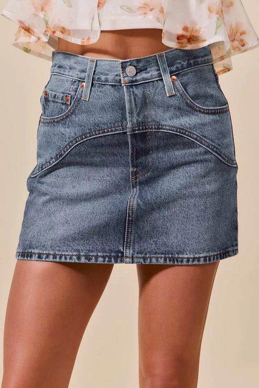 SO ME Washed Denim Mini Skirt with Pockets - Trendsi - Flyclothing LLC