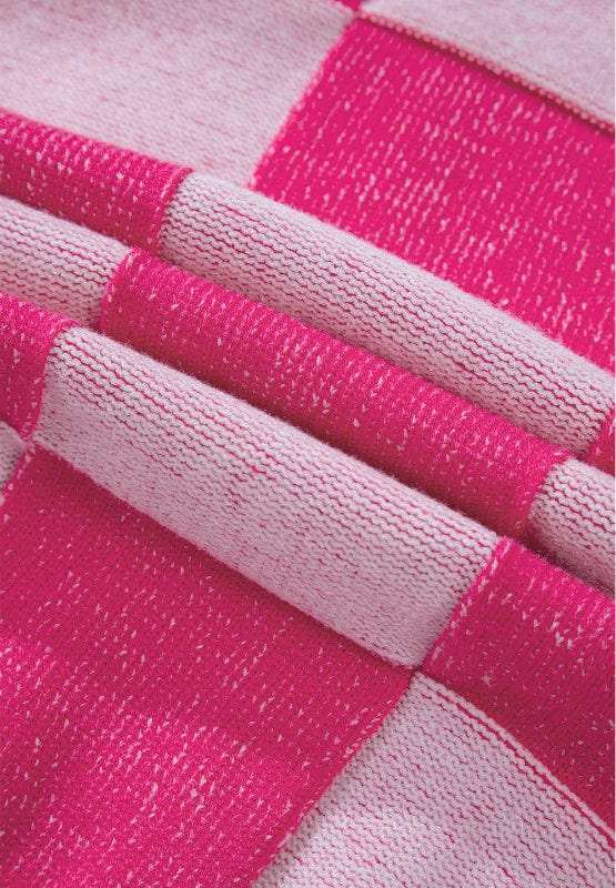 Checkered V-Neck Long Sleeve Cardigan - Trendsi - Flyclothing LLC