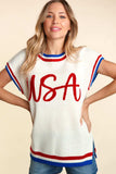 Haptics Letter Embroidery Slit Knit Top - Trendsi - Flyclothing LLC