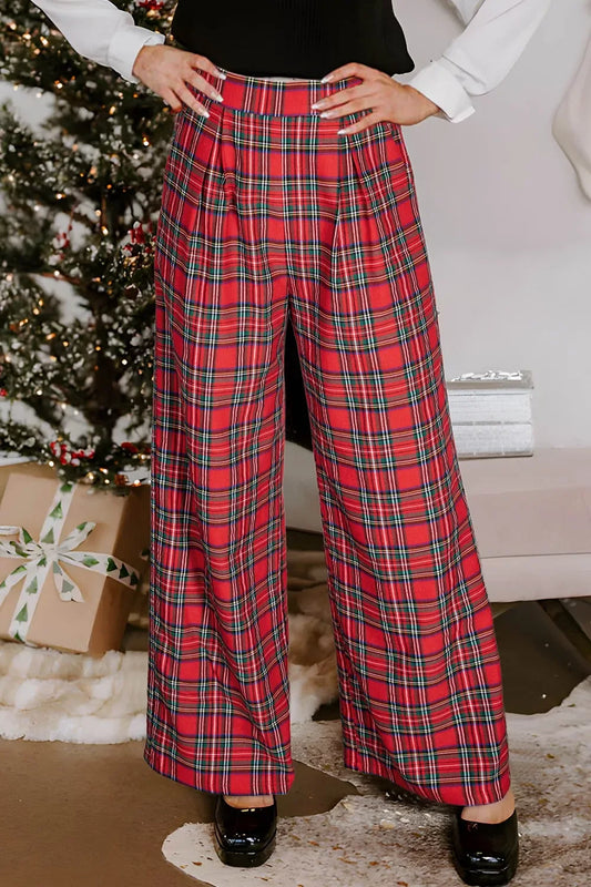 Plaid Wide-Leg Pants - Trendsi - Flyclothing LLC
