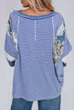 Striped Floral Patchwork Round Neck Top - Trendsi - Flyclothing LLC