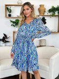 Double Take Full Size Printed Drawstring Waist Long Sleeve Dress - Trendsi - Flyclothing LLC