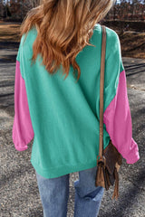 Contrast Round Neck Long Sleeve Sweatshirt - Trendsi - Flyclothing LLC