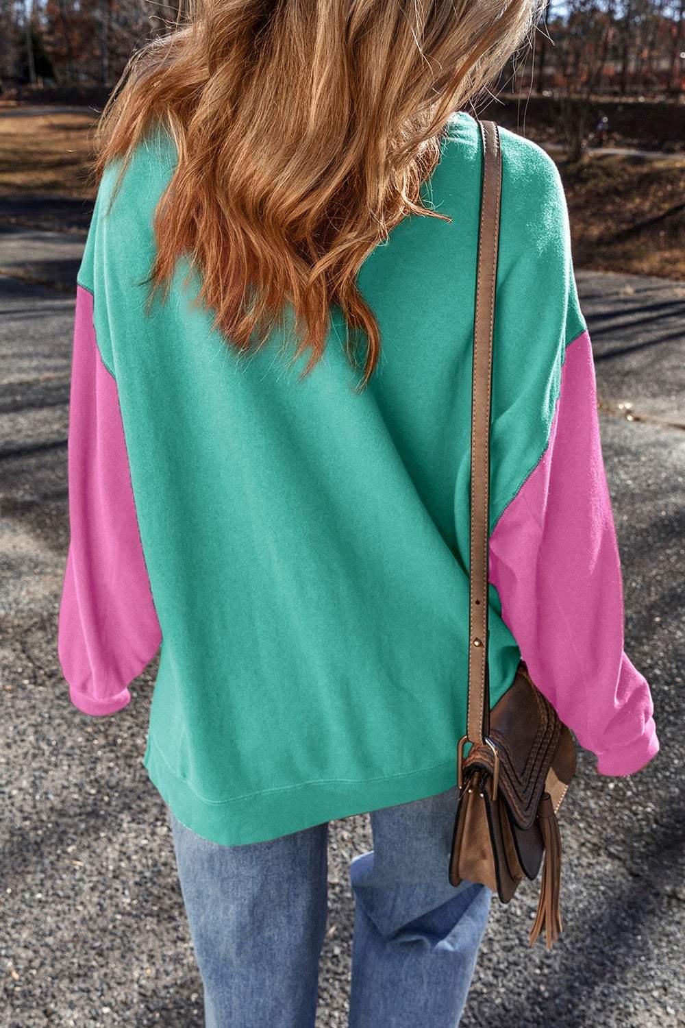 Contrast Round Neck Long Sleeve Sweatshirt - Trendsi - Flyclothing LLC