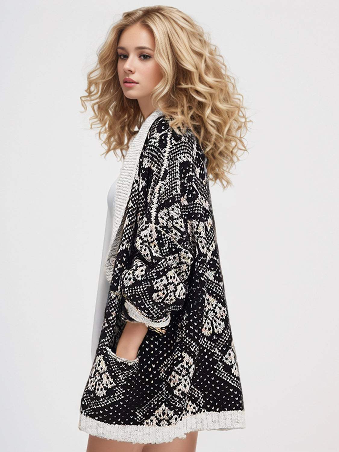 Open Front Long Sleeve Graphic Cardigan - Trendsi - Flyclothing LLC