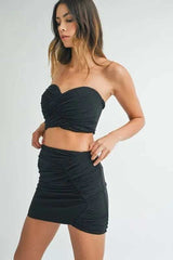 MABLE Ruched Tube Crop Top and Skirt Set - Trendsi - Flyclothing LLC