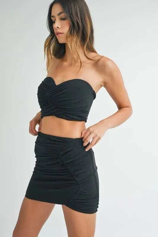 MABLE Ruched Tube Crop Top and Skirt Set - Trendsi - Flyclothing LLC