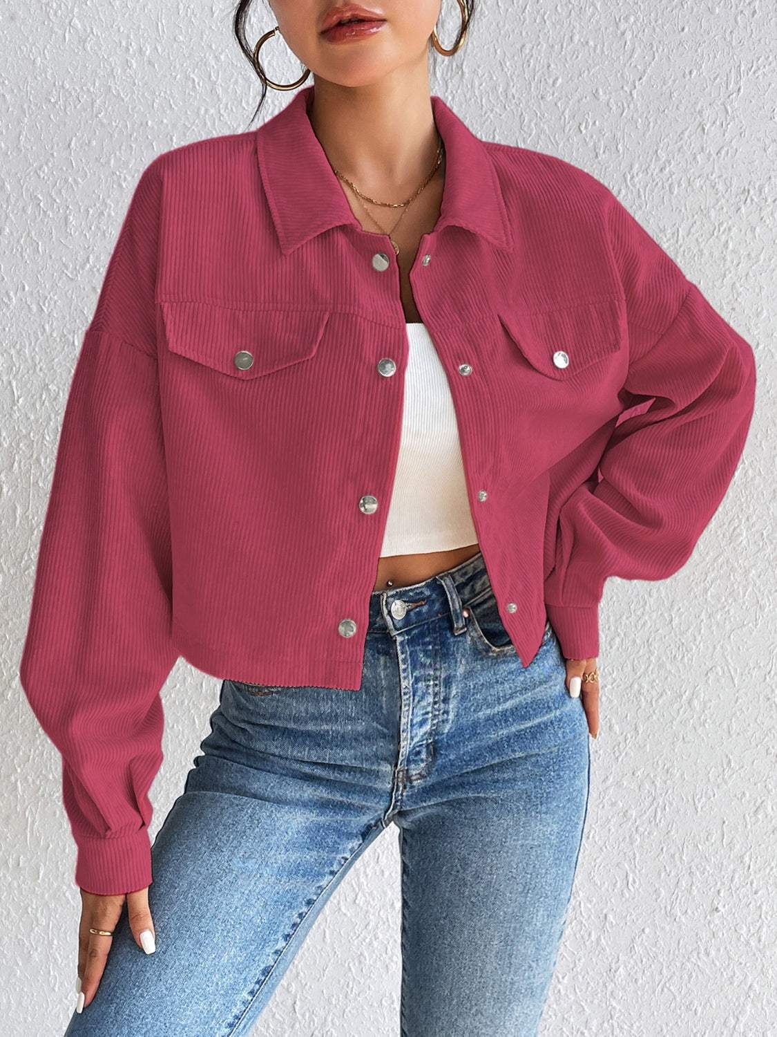 Snap Down Long Sleeve Jacket - Trendsi - Flyclothing LLC