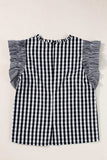 Ruffled Plaid Mock Neck Cap Sleeve Blouse - Trendsi - Flyclothing LLC