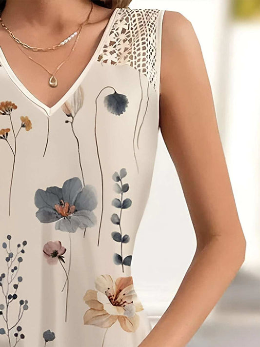 Printed V-Neck Sleeveless Mini Dress - Trendsi - Flyclothing LLC
