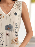 Printed V-Neck Sleeveless Mini Dress - Trendsi
