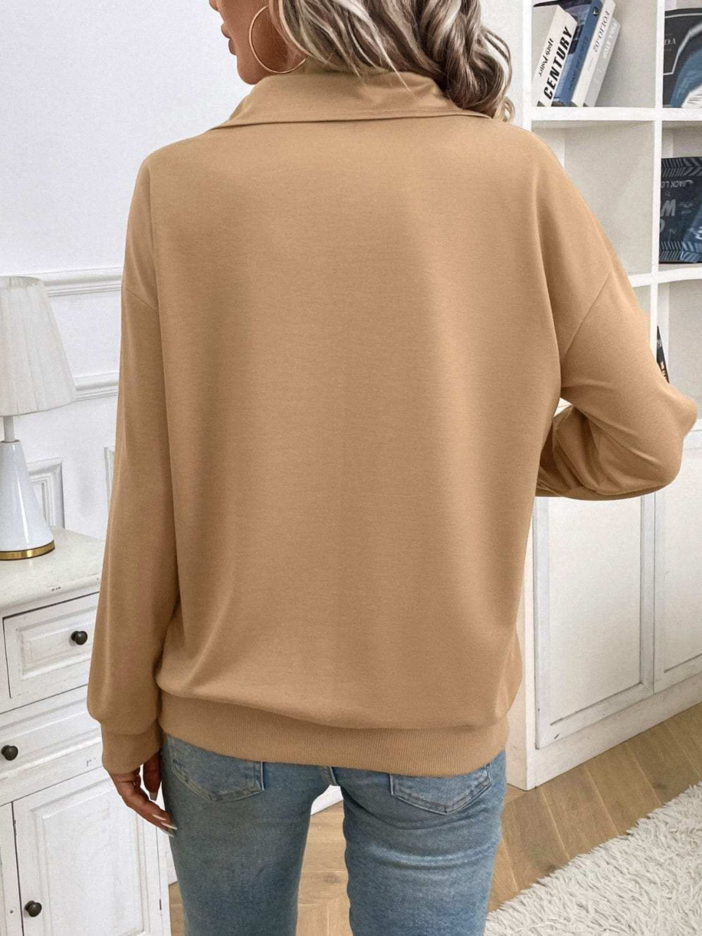 Half Zip Kangaroo Pocket Long Sleeve Sweatshirt - Trendsi - Flyclothing LLC
