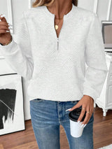 Quarter Zip Textured Long Sleeve Sweatshirt - Trendsi - Flyclothing LLC