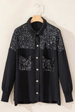 Sequin Button Up Dropped Shoulder Jacket - Trendsi - Flyclothing LLC