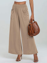 Pocketed Elastic Waist Wide Leg Pants - Trendsi - Flyclothing LLC