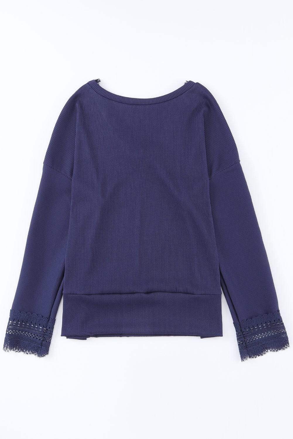 Lace Detail V-Neck Long Sleeve T-Shirt - Trendsi - Flyclothing LLC