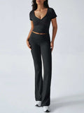 Devine Short Sleeve Top and Bootcut Legging Set - Trendsi - Flyclothing LLC