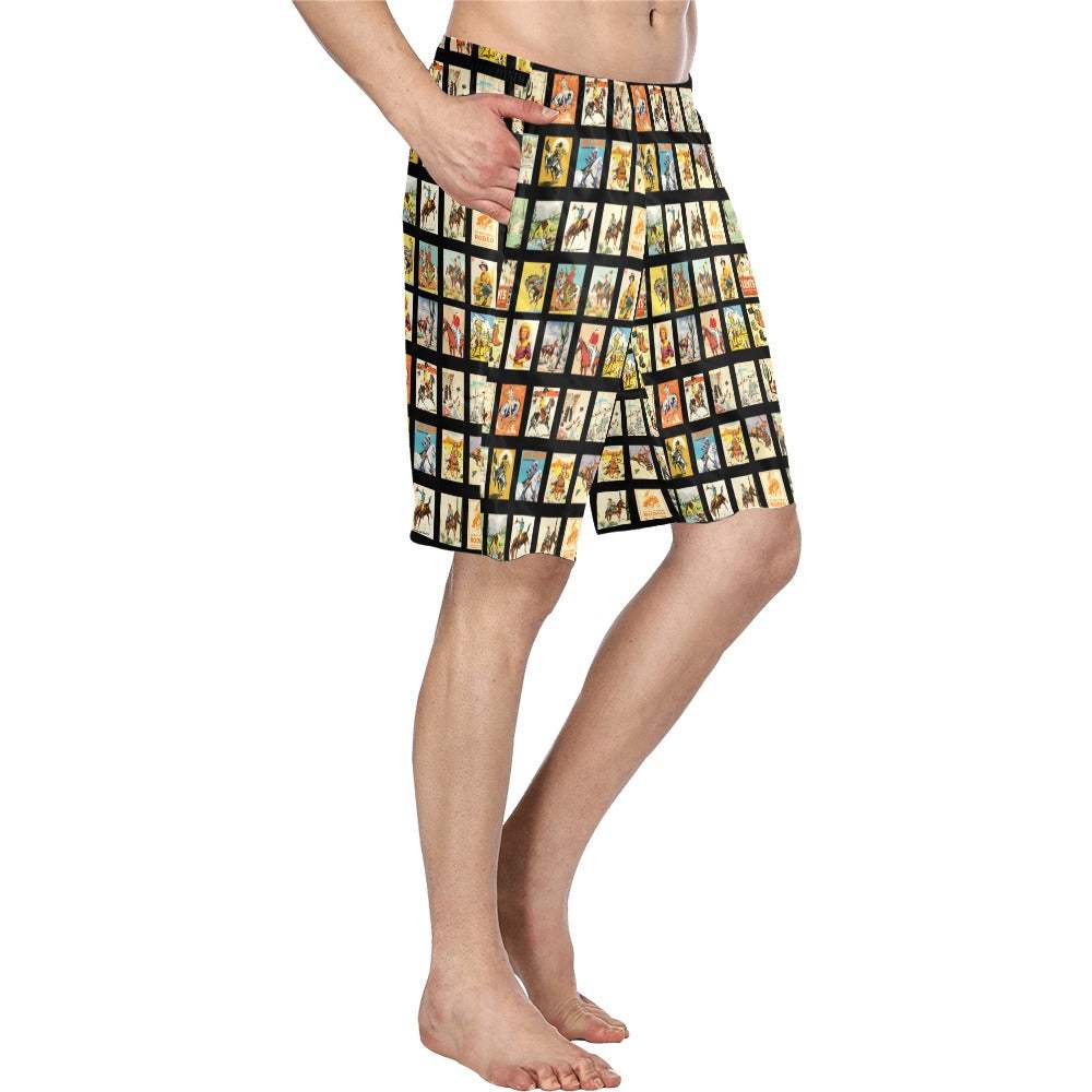 Baha Ranch Vintage Cowboy Collage Western Men's Swim Trunk Shorts - Baha Ranch Western Wear - Flyclothing LLC