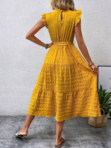 Tied Ruffled Cap Sleeve Midi Dress - Trendsi - Flyclothing LLC