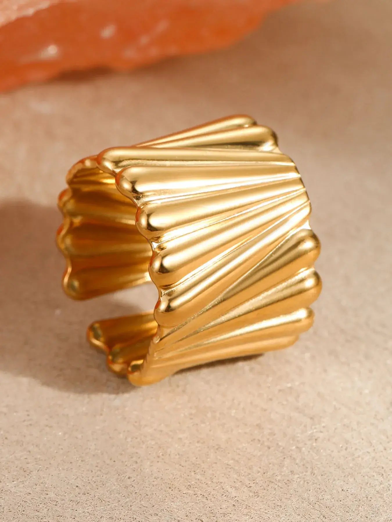 18K Gold-Plated Wide Band Statement Ring - Trendsi - Flyclothing LLC