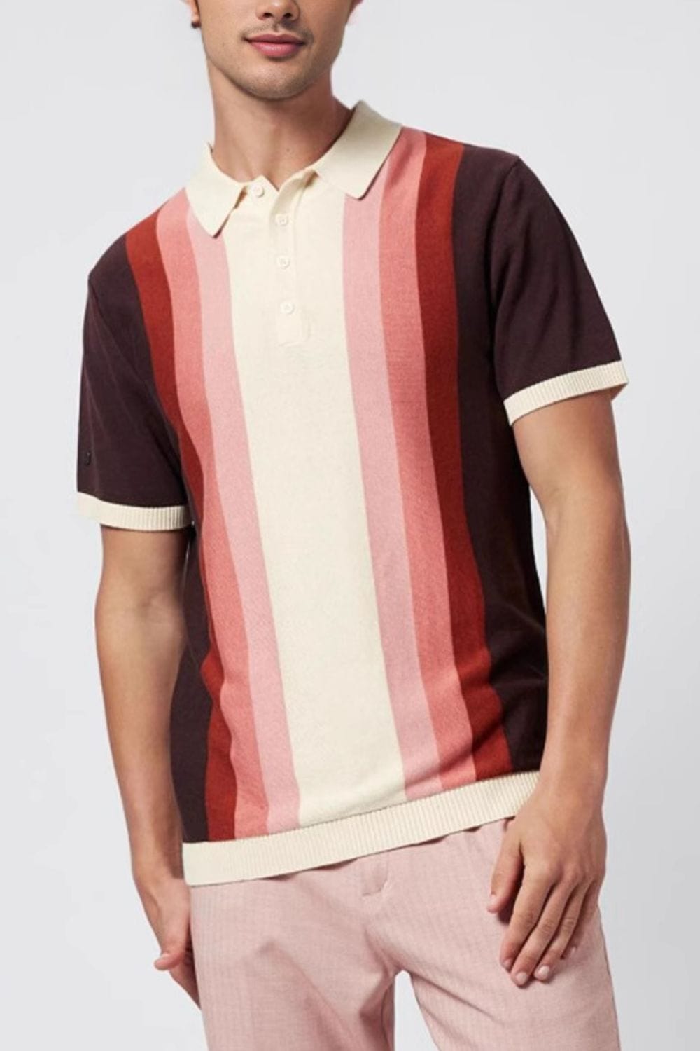 Men's Plus Size Contrast Striped Short Sleeve Polo - Trendsi