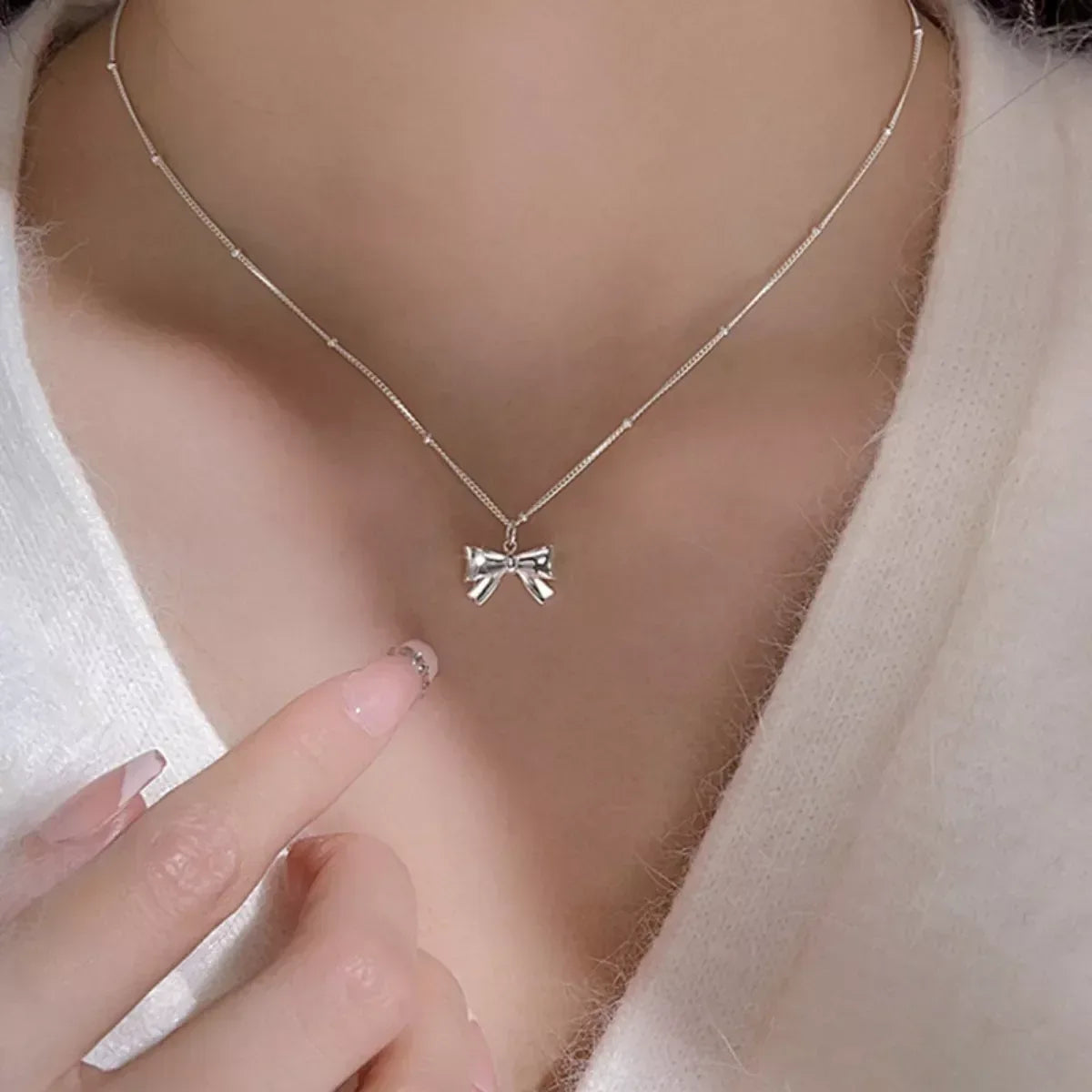 925 Sterling Silver Bow Necklace - Trendsi - Flyclothing LLC