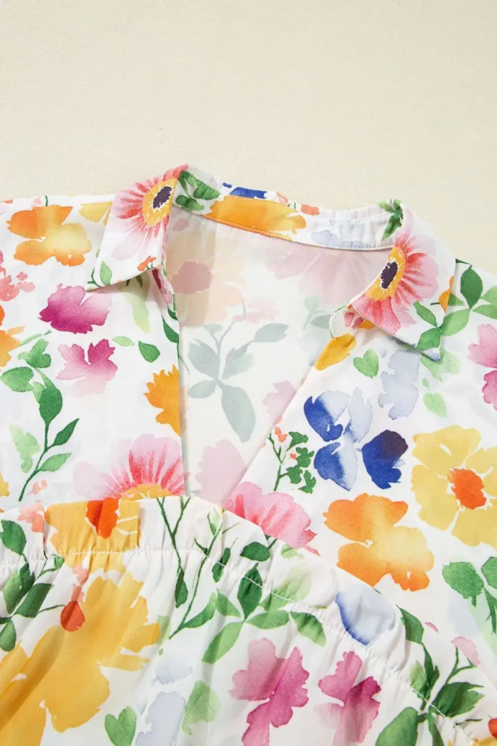 Floral Boxy Fit Ruffled Short Sleeve Blouse - Trendsi - Flyclothing LLC