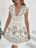 Smocked Ruffled Cap Sleeve Mini Dress - Trendsi