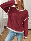 Ribbed Contrast Trim Long Sleeve Top - Trendsi - Flyclothing LLC