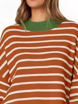 Striped Round Neck Long Sleeve Sweater - Trendsi - Flyclothing LLC