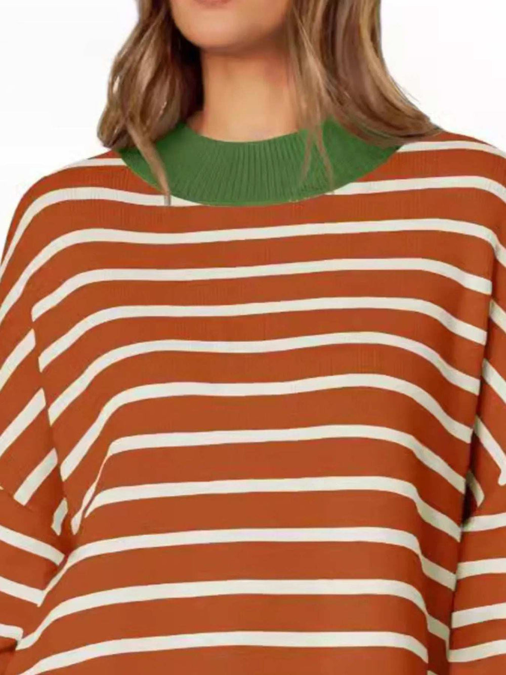 Striped Round Neck Long Sleeve Sweater - Trendsi - Flyclothing LLC