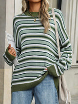 Striped Mock Neck Long Sleeve Sweater - Trendsi - Flyclothing LLC