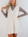 Lovelet Cable Knit V-Neck Mini Sweater Overall Dress - Trendsi - Flyclothing LLC
