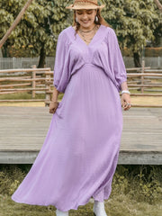 Plus Size Swiss Dot V-Neck Midi Dress - Trendsi