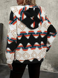 Geometric Zip Up Hooded Sherpa Jacket - Trendsi