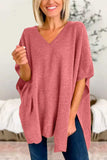Slit V-Neck Half Sleeve Knit Top - Trendsi - Flyclothing LLC