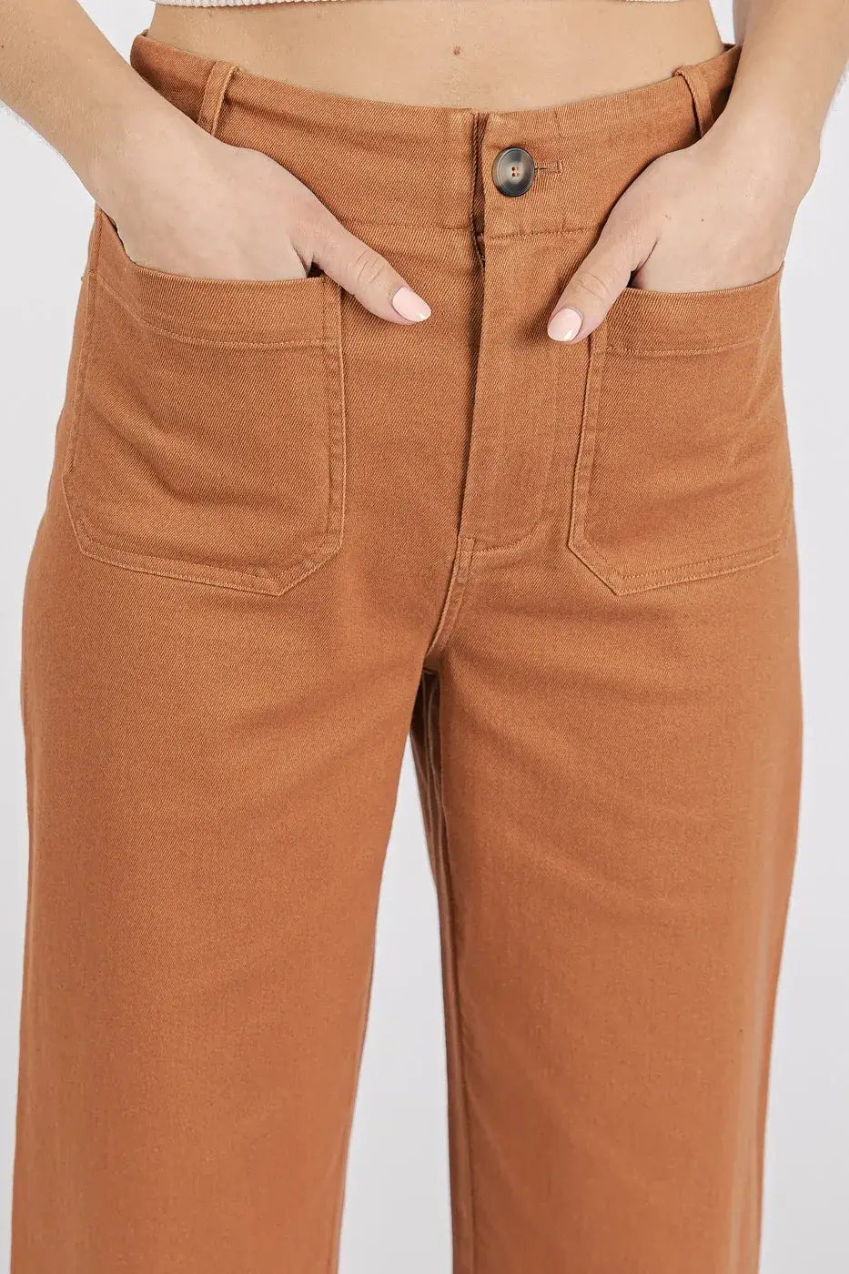 Mittoshop Twill Patch Pocket High Rise Wide Leg Pants - Trendsi - Flyclothing LLC