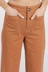 Mittoshop Twill Patch Pocket High Rise Wide Leg Pants - Trendsi - Flyclothing LLC