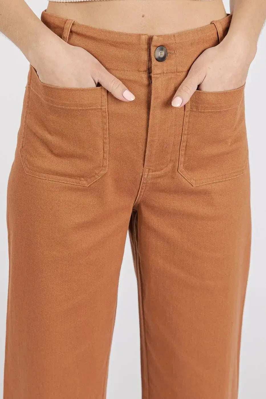 Mittoshop Twill Patch Pocket High Rise Wide Leg Pants - Trendsi - Flyclothing LLC