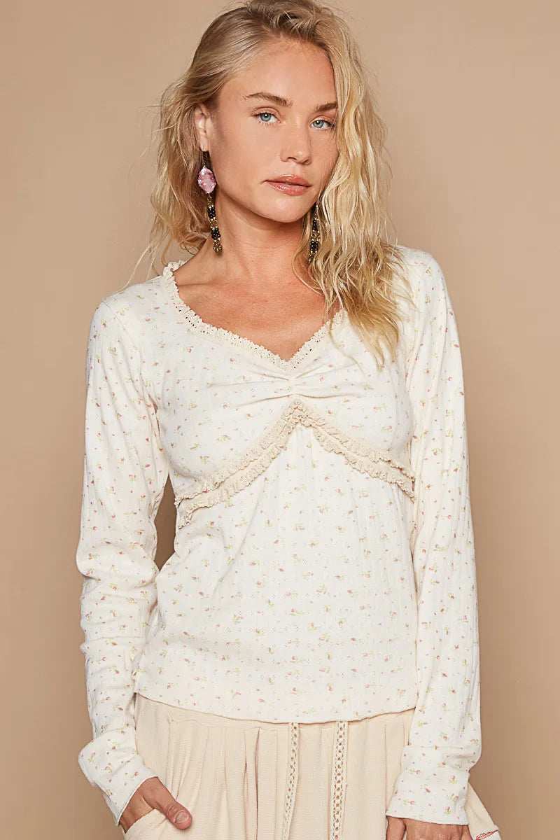 POL Floral V-Neck Long Sleeve T-Shirt - Trendsi - Flyclothing LLC