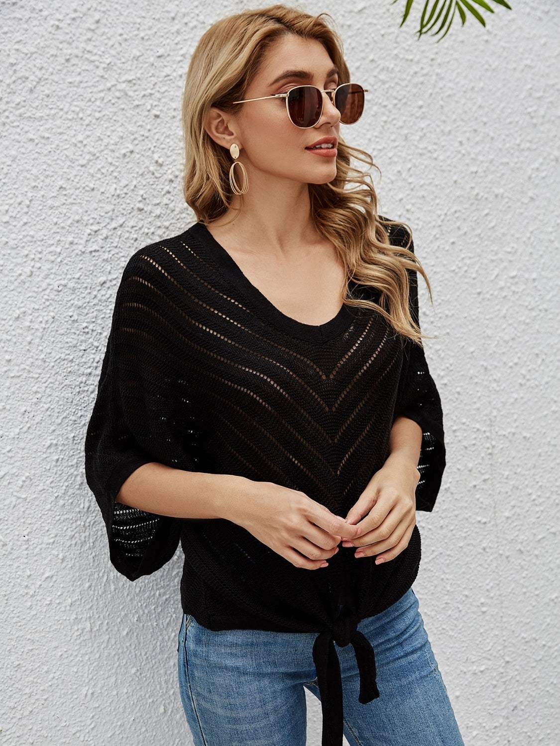 Openwork Batwing Sleeve Cover-Up - Trendsi - Flyclothing LLC