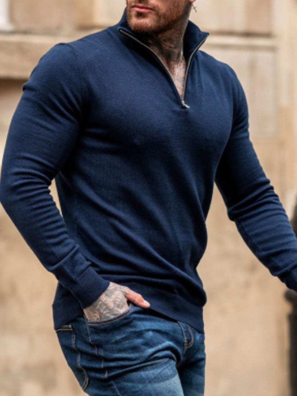 Men's Plus Size Quarter Zip Long Sleeve Knit Top - Trendsi - Flyclothing LLC