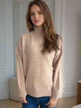 Turtleneck Dropped Shoulder Long Sleeve Sweater - Trendsi - Flyclothing LLC