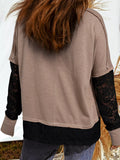 Sheer Lace Patchwork Casual Long Sleeve Tee - Trendsi - Flyclothing LLC