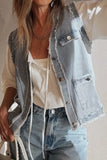Frayed Edge Flap Pockets Denim Vest Jacket - Trendsi - Flyclothing LLC